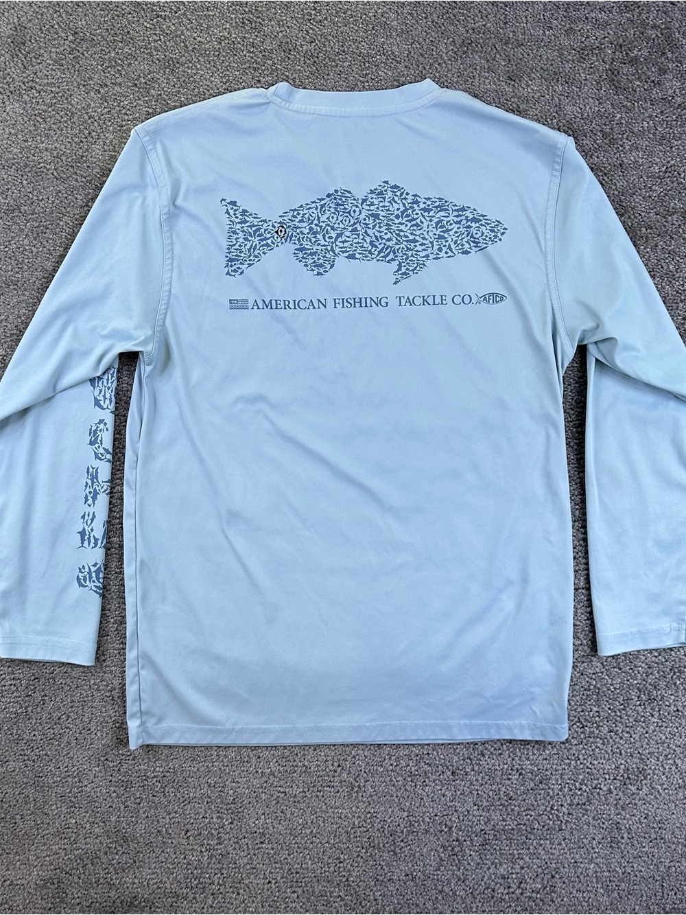 Aftco Fishing Shirt Youth XL Blue Jigfish Long Sleeve Crewneck UPF50 Performance